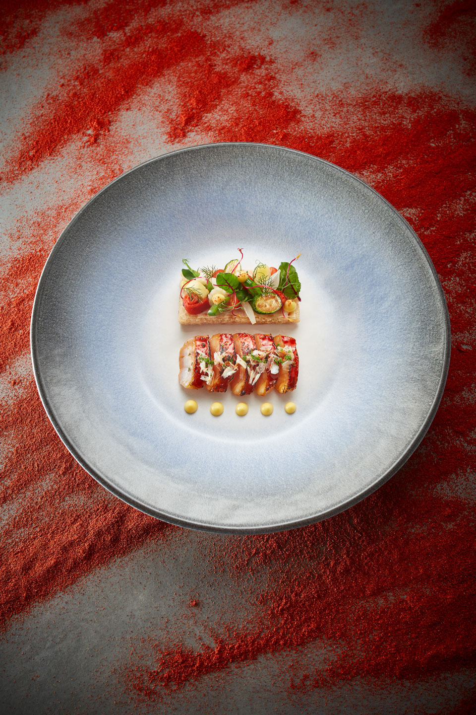 Fernando P. Arellano, guest chef February 2019, food, cookbook, Restaurant Ikarus, Hangar-7, Salzburg, Austria, 2019.02.11, “Sopas Mallorquinas”, Red mullet, saffron aioli, sobrasada / Fernando P. Arellano, Gastkoch Februar 2019, Gericht, Kochbuch, Restaurant Ikarus, Hangar-7, Salzburg, Österreich, 2019.02.11, “Sopas Mallorquinas”, Rotbarbe, Safran Aioli, Sobrasada