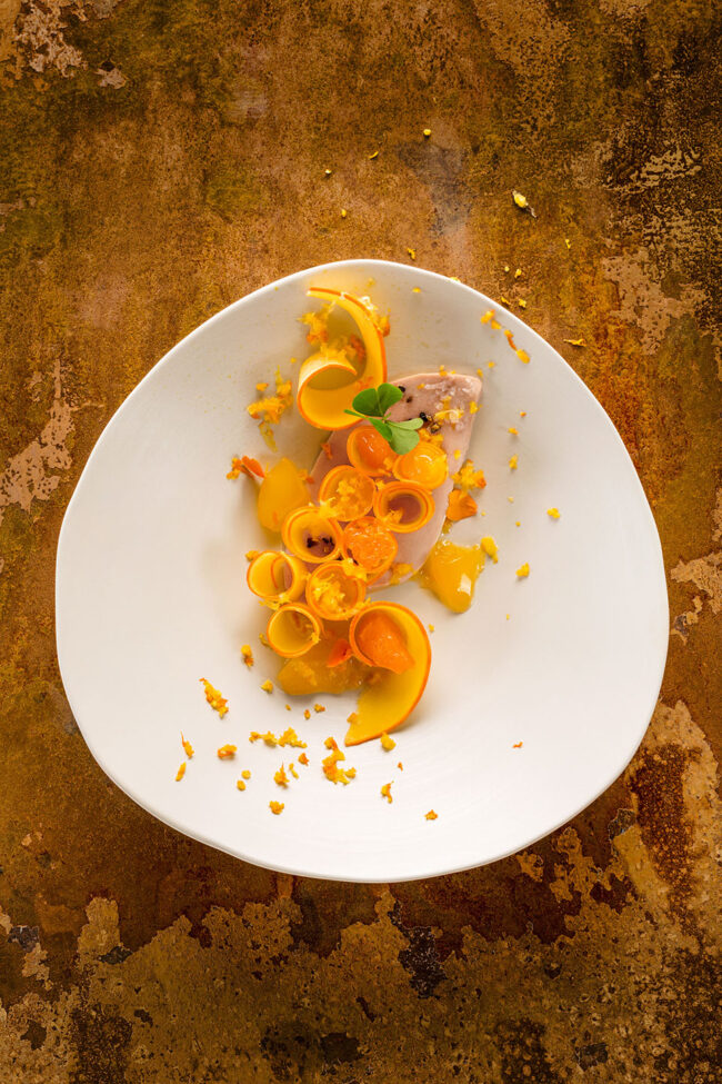 Hangar-7, Kochbuch 2014, Gastkoch, Alexandre Gauthier, Gericht, Kürbis, Clementine, Foie Gras;
